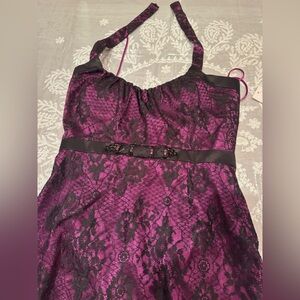 ❤️ NWT MARC BOUWER PURPLE-BLACK NET LACE COCKTAIL HALTER
